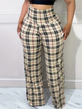 Nukty Women's Plaid Wide Leg Pants High Waist Casual Loose Trousers for Spring Summer