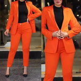 Nukty business casual outfits 2pcs Women Office Clothing Set Long Sleeve Blazer Jacket & High Waist Pencil Pants Solid Color