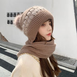 Nukty New Women Winter Warm Beanies Hat Scarf set Breathable Rabbit Hair Blend Knitted Hat Scarf for Women warm lining Caps