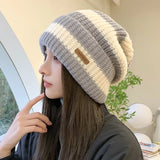 Nukty Winter thick thread needle striped knitted hat head girdle face small casual day system all match woolen pile cap