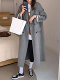 Nukty Winter Thick Office Lady Long Wool Coat Elegant Fashion Faux Wool Jacket Women Simple Grey Long Sleeve All Match Outwear