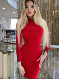 Nukty New Arrival Turtleneck Long Sleeve Skinny Mini Dress Sexy Skirt Dresses Women Elegant Chest Slim Pleated Dress