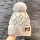 Nukty thicken Fur Pom Knitted Beanies Hat Female Plush Winter Fleece-lined Warm Hats for Women Girl's Outdoor Woolen Thermal Gorro Cap