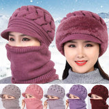 Nukty Coral Fleece Winter Hat Beanies Women's Hat Scarf Warm Breathable Wool Knitted Hat For Women Double Layers Protection Caps