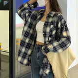 Nukty Autumn All Match Plaid Shirts for Women Korean Fashion Button Up Oversized Shirt Woman Aesthetic Loose Blouse Female