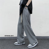 Nukty Summer/Autumn Plaid Pants Men Loose Casual Straight Trousers for Male/Female Harajuku Hip-hop Streetwear Wide-leg Mopping Pants