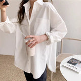 Nukty Women White Shirt Cotton Spring Autumn Vintage Ladies Tops Long Sleeve Casual Turn-down Collar Women's Loose Blouses 11456