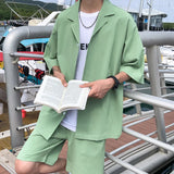 Nukty Summer Two-Piece Men's Sets Shirt and Shorts Casual Outfits Oversized Short Suit Plain Clothes Clean Fit