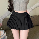 Nukty Pleated Skirt with Shorts Women Preppy Style High Waist A-line Lace-up Removable Cute Tennis Mini Skirt Summer Gyaru