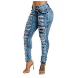 Nukty Jeans Ankle Length Women Pencil Denim Hole Pants Ripped Pockets High Waist Jean Skinny Streetwear Button Washed Distressed