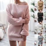 Nukty Autumn and Winter Women's Dresses One-Word Collar Louj Casual Loose Knitted Sweater Dress Short Dresses Casual Dress for Women