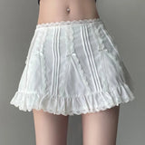 Casual Slim Solid Lace A-Line Skirt Coquette Style Bow Mid-Waisted Mini Skirts Women Summer Fashion Streetwear Lady
