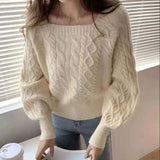 Nukty Casual Knitted Sweater Women Pullover Autumn Winter Soft Thick Warm Wool Jumper Female All-Match Square Collar Sweaters