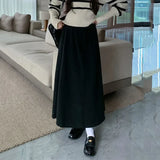 Nukty Autumn Winter New Thicken Plush A-line Skirts Wowen Solid Casual High Waisted Long Skirt Ladies Lazy Style Midi Skirts