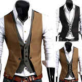 Nukty Men Formal Waistcoat Vest Business Solid Color Single Button Vest gilet Fake Two-pieces V Neck Casual Slim chalecos para hombre