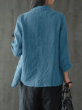 Nukty Vintage Summer Lapel Neck Long Sleeve Work Suits Blazer Women Casual Solid Cotton Blazer Elegant Cardigan Thin Coats