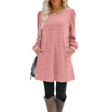 Nukty Fashion Women Round Neck Solid Color Button Long Sleeve Casual Loose Dress Vestido Feminino Dresses For Women New платье