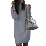 Nukty comfy outfits winter Knee-length Dress Women Loose Dress Long Sleeve Autumn Turtleneck Warm Knitted Sweater Knee-length Dress