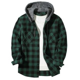 Nukty Spring Autumn Men's Hoodies Shirts Classic Plaid Casual Button Down Hooded Long Sleeved Double Pockets Shirt Flannel Jacket Tops