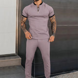 Nukty Summer Popular Men's Short-sleeved Trousers Suit Slim and Trendy Youth Casual Sports Suit