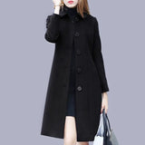 Nukty Autumn/Winter Elegant Office Lady Thin&Thick Woolen Coat Women Chic All-Match Solid Straight Mid-Length Windbreaker With Pocket