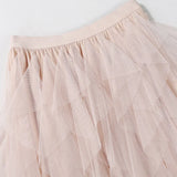 Nukty Tutu Tulle Midi Skirt Women Elegant Fashion High Waist  Irregular Pleated Mesh Long Skirt Spring Summer Party Female