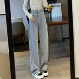 Nukty Woman Vintage Wide Leg Jeans Girls High Waist Pants Female Fashion Black Black Grey Retro Blue Light Blue Pink Denim Trousers