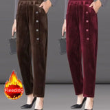 Nukty warm winter outfits New Thin&Thick Fleece Autumn/Winter Women's Pants Corduroy Elegant Chic Haren Pants Solid All-Match Office Lady Casual Trousers