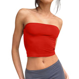 Nukty Womens Strapless Crop Tops Basic Backless Sleeveless Bandeau Cute Sexy Tops Trend Street Fashion Classic Solid Tube Tops