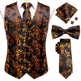 Nukty Hi-Tie Brand Silk Mens Vests Red Blue Green Gold Waistcoat Tie Bowtie Hanky Cufflinks Set Waist Jacket For Men Wedding Office