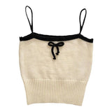 Nukty Women Sexy Knitted Patchwork Crop Tops Spaghetti Strap Tank Top Off Shoulder Sleeveless Solid Camis For Women Summer