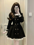 Nukty Autumn black Vintage Dress Women French Style Patchwork Lace Elegant Mini Dress Female Long Sleeve Chic Casual Party Dress