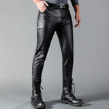 Nukty Men's Leather Pants Skinny Fit Elastic Fashion PU Leather Biker's Trousers Nightclub Party & Dance Pants Thin