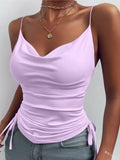 Nukty Women's Solid Tank Top V Neck Camisole Cami Drawstring Spaghetti Strap Top Sleeveless Blouse Tank Shirt New Summer Crop Top