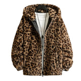 Nukty Faux Fur Coats For Men Leopard Print Long Sleeve Pockets Zipper Men Coat Winter Thickened Double-sided Plush Hooded Outerwear