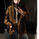 Nukty Autumn Winter Women's Chic Leopard Shirt Jacket Sexy Elegant Loose Blouses Retro Top Streetwear Jacket Vintage Lady Casual Coat