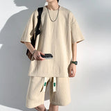 Nukty Men Sets Summer O-neck T-shirts Baggy Harajuku Shorts All-match Breathable Ulzzang High Street Teens Male Stylish Handsome Cool