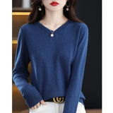 Nukty Cashmere Sweater Women's Knitting Sweater 100% Pure Merino Wool Winter Fashion Basic V-neck Chic Top Autumn Warm Pullover