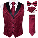 Nukty Brand Suit Vest Set For Men Luxury Silk Black Gold Paisley Dress Vest Tie Cufflinks Handkerchief Set Male Sleeveless Waistcoat