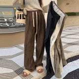 Nukty Women Retro Tie Dye Corduroy Trousers Casual All-Match Straight Leg Pants Elastic High Waist Solid Color Wide Leg Pants Fashion