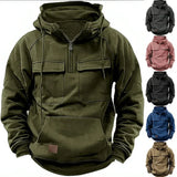 Nukty Half Zipper Men's Hoodies Solid Warm Fleece Sweatshirts Multi Pockets Male Hooded Jackets Thick Outdoor Polar