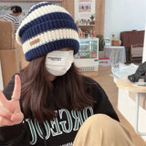 Nukty Winter thick thread needle striped knitted hat head girdle face small casual day system all match woolen pile cap