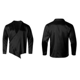 Nukty Men's Fall Shiny Satin Shirt Solid Color Long Sleeve Lapel V-Neck Wrap Loose Fit Tops