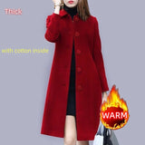 Nukty Autumn/Winter Elegant Office Lady Thin&Thick Woolen Coat Women Chic All-Match Solid Straight Mid-Length Windbreaker With Pocket