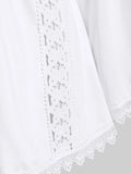 Nukty Plus Size White Lace Trim Hollow Out Tees Fashion V-Neck Cinched Flare Sleeves Tops Women Fall,Spring Streetwear T-Shirt