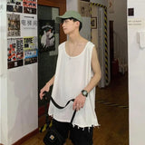 Nukty Hip Hop Streetwear Men Retro Old Vest Harajuku Multicolors Oversized Tank Tops Summer Sleeveless T-shirt Solid Color Tees