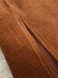 Nukty Autumn Winter Corduroy Women's Skirts with Belted New High Waist Straight Classic Front Split Skirts Ladies Female