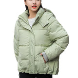 Nukty Fashion Winter Hooded Puffer Jacket Women Solid Casual Warm Oversize Parkas Female Korean Loose Long Sleeve Coat Women Clothing