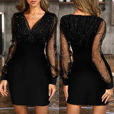 Nukty Autumn Winter Wonen Sequins Sexy New Summer Female Black Retro Elegant Party Culb Dress