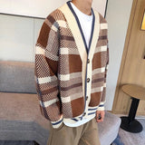 Nukty Autumn Men's Luxury Knitted Plaid Printed Buttons Cardigan Sweater Long Sleeve Streetwear Leisure Coat Fashion Check Knitwear